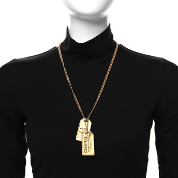 CHANEL ID Dog Tag Charm Necklace Gold