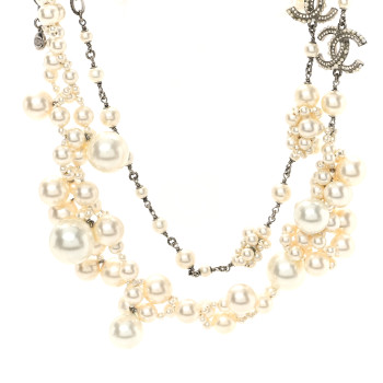 CHANEL Pearl CC Cluster Necklace Silver