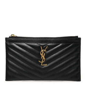 SAINT LAURENT Grain De Poudre Chevron Monogram Bill Pouch Black