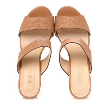 JIMMY CHOO Calfskin Cork Parker Wedge 100 Sandals 38.5 Tan