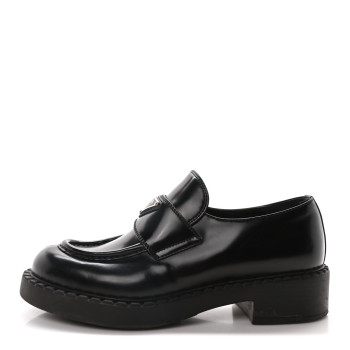 PRADA Spazzolato Metal Triangle Logo 50mm Loafers 37 Black