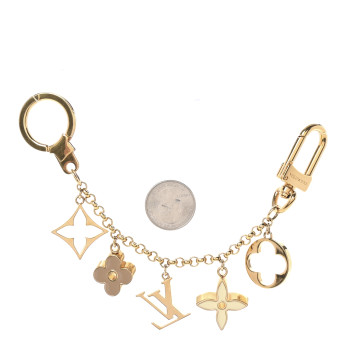 LOUIS VUITTON Brass Enamel Fleur De Monogram Bag Charm Chain Gold