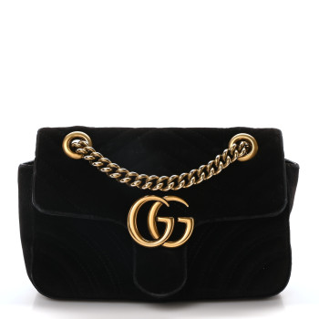 GUCCI Velvet Matelasse Mini GG Marmont Shoulder Bag Black