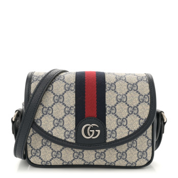GUCCI GG Supreme Monogram Textured Dollar Calfskin Mini Ophidia Flap Shoulder Bag Beige Blue