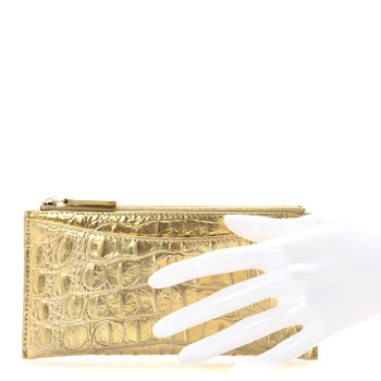 CHANEL Metallic Calfskin Crocodile Embossed Cocodile Zip Pouch Gold