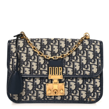 CHRISTIAN DIOR Oblique Small DiorAddict Flap Bag Navy Blue