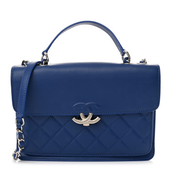 CHANEL Grained Calfskin Quilted Large CC Box Flap Blue