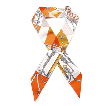 HERMES Silk Cliquetis Twilly Orange White Gold