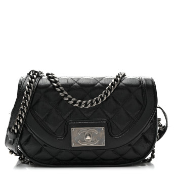 CHANEL Shiny Goatskin Quilted Small Double Chained Messenger Flap Black