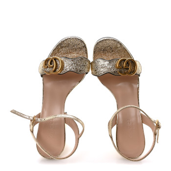 GUCCI Galassia GG Marmont Ankle Wrap 75mm Sandals 35 Platino