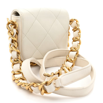 CHANEL Calfskin Quilted Mini Framing Chain Bag White