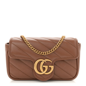 GUCCI Azalea Calfskin Matelasse Diagonal Super Mini GG Marmont Shoulder Bag Cuir