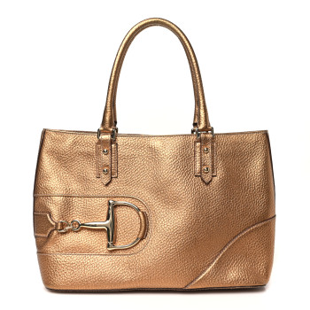 GUCCI Metallic Calfskin Medium Hasler Tote Bronze