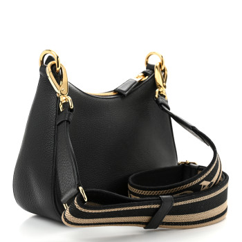 PRADA Vitello Daino Soft Zippered Hobo Shoulder Bag Black