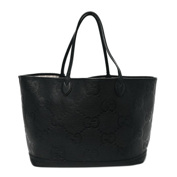 GUCCI Monogram Jumbo GG Calfskin Web Large Shopping Tote Black