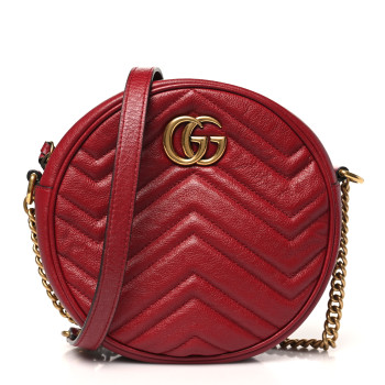 GUCCI Glazed Calfskin Matelasse Heart Mini GG Marmont Round Shoulder Bag Romantic Cerise