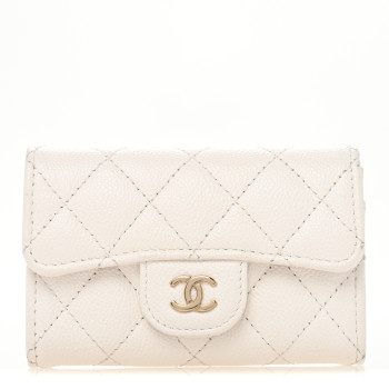 CHANEL Caviar Quilted Flap Card Holder Wallet White