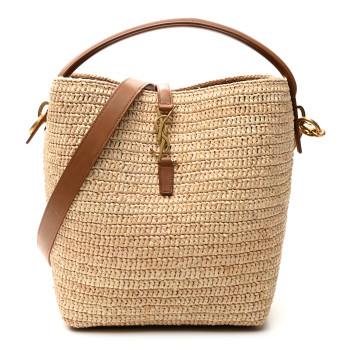 SAINT LAURENT Raffia Vegetable Le 37 Bucket Bag Naturel Brick