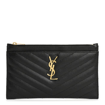 SAINT LAURENT Grain De Poudre Chevron Monogram Bill Pouch Black