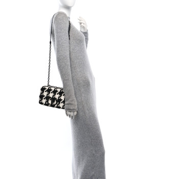 CHRISTIAN DIOR Tweed Macro Houndstooth Small Caro Bag Black White