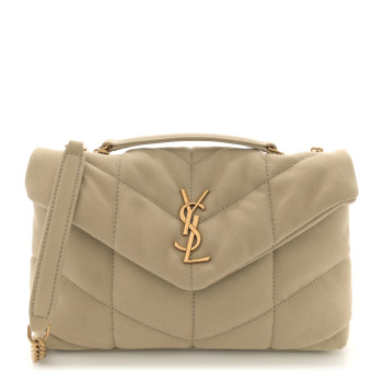 SAINT LAURENT Canvas Quilted Toy Loulou Puffer Monogram Chain Satchel Cool Beige