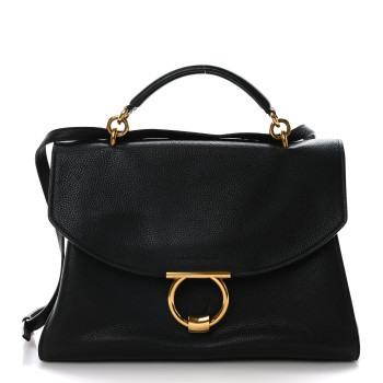 SALVATORE FERRAGAMO Calfskin Medium Margot Top Handle Satchel Black