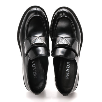 PRADA Spazzolato Metal Triangle Logo 50mm Loafers 37 Black