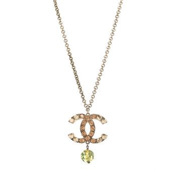 CHANEL Crystal Bead CC Drop Pendant Necklace Multicolor