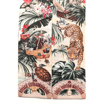 LOUIS VUITTON Silk Voyage Extraordinaire Bandeau Scarf Beige