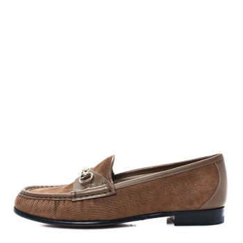 GUCCI Corduroy Womens 1953 Horsebit Loafers 37 Light Brown
