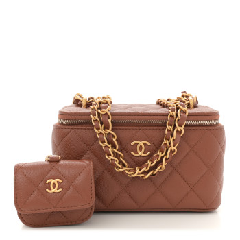 CHANEL Caviar Quilted Small Vanity Case With Airpods Pro Case Brown