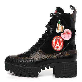 LOUIS VUITTON Suede Calfskin Monogram World Tour Platform Desert Boots 38 Black