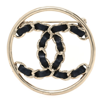 CHANEL Lambskin Chain CC Round Brooch Black Gold
