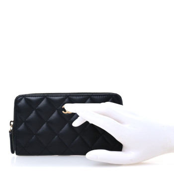 CHANEL Lambskin Quilted Medium Zip Around Wallet Black