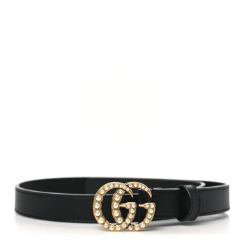 GUCCI Calfskin Pearl Double G 20mm Belt  65 26 Black Cream