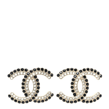 CHANEL Crystal CC Earrings Black Gold