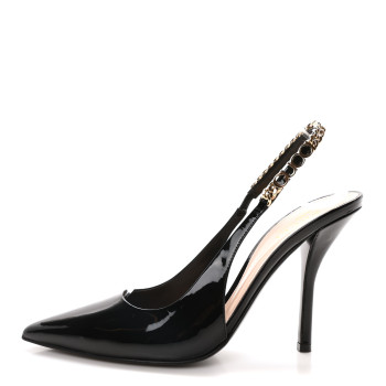 GUCCI Vernice Crystal Nappa Charlotte Signoria Slingback Pumps 37.5 Black
