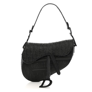 CHRISTIAN DIOR Calfskin Embossed Oblique Saddle Bag Black