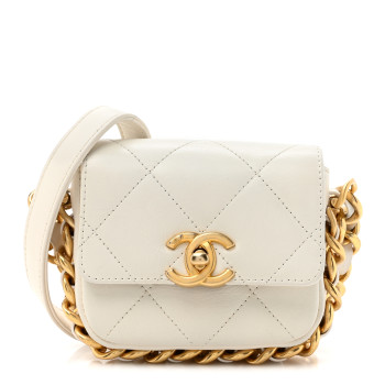 CHANEL Calfskin Quilted Mini Framing Chain Bag White