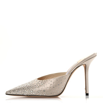JIMMY CHOO Satin Crystal Embellished Rav 100 Mules 39.5 Ballet Pink