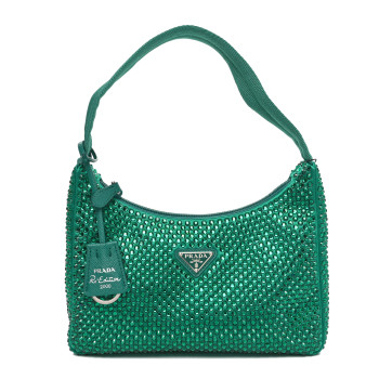 PRADA Satin Crystal Mini Re-Edition 2000 Bag Mango