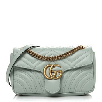 GUCCI Calfskin Matelasse Small GG Marmont Shoulder Bag Salvy Green