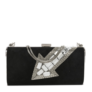 CHLOE Suede Crystal Beaded Arrow Met Gala Clutch Black