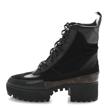 LOUIS VUITTON Suede Calfskin Monogram Laureate Platform Desert Boots 40 Black