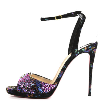 CHRISTIAN LOUBOUTIN Milky Suede Loubiloo Bling Bang 120 Sandals 39.5 Black Multicolor