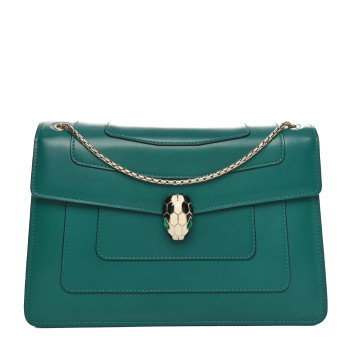 BULGARI Calfskin Serpenti Forever Shoulder Bag Emerald Green