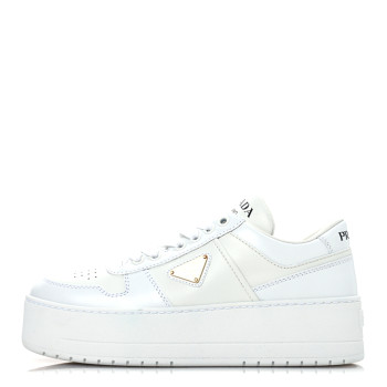 PRADA Vitello Rois Triangle Womens Downtown Platform Low Top Sneakers 36.5 White