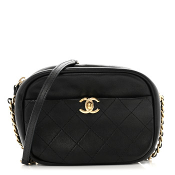 CHANEL Goatskin Quilted Small Casual Trip Camera Case Black