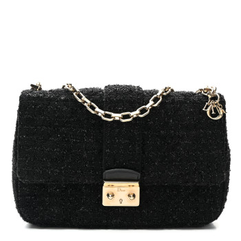 CHRISTIAN DIOR Tweed Medium Miss Dior Flap Black