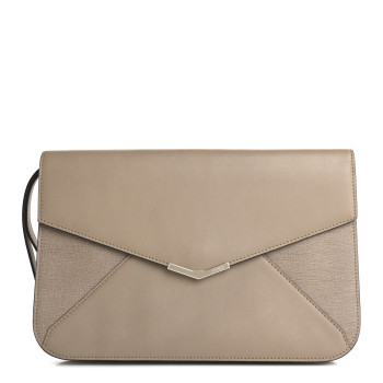 FENDI Calfskin Vitello Elite 2Jours Clutch Tortora